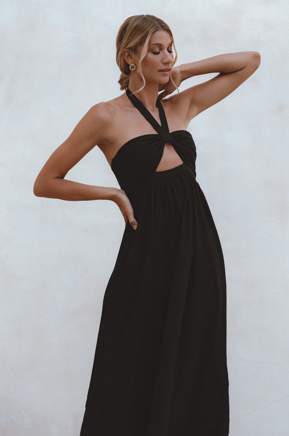 Womens Penelope Halter Linen Maxi Dress - Black