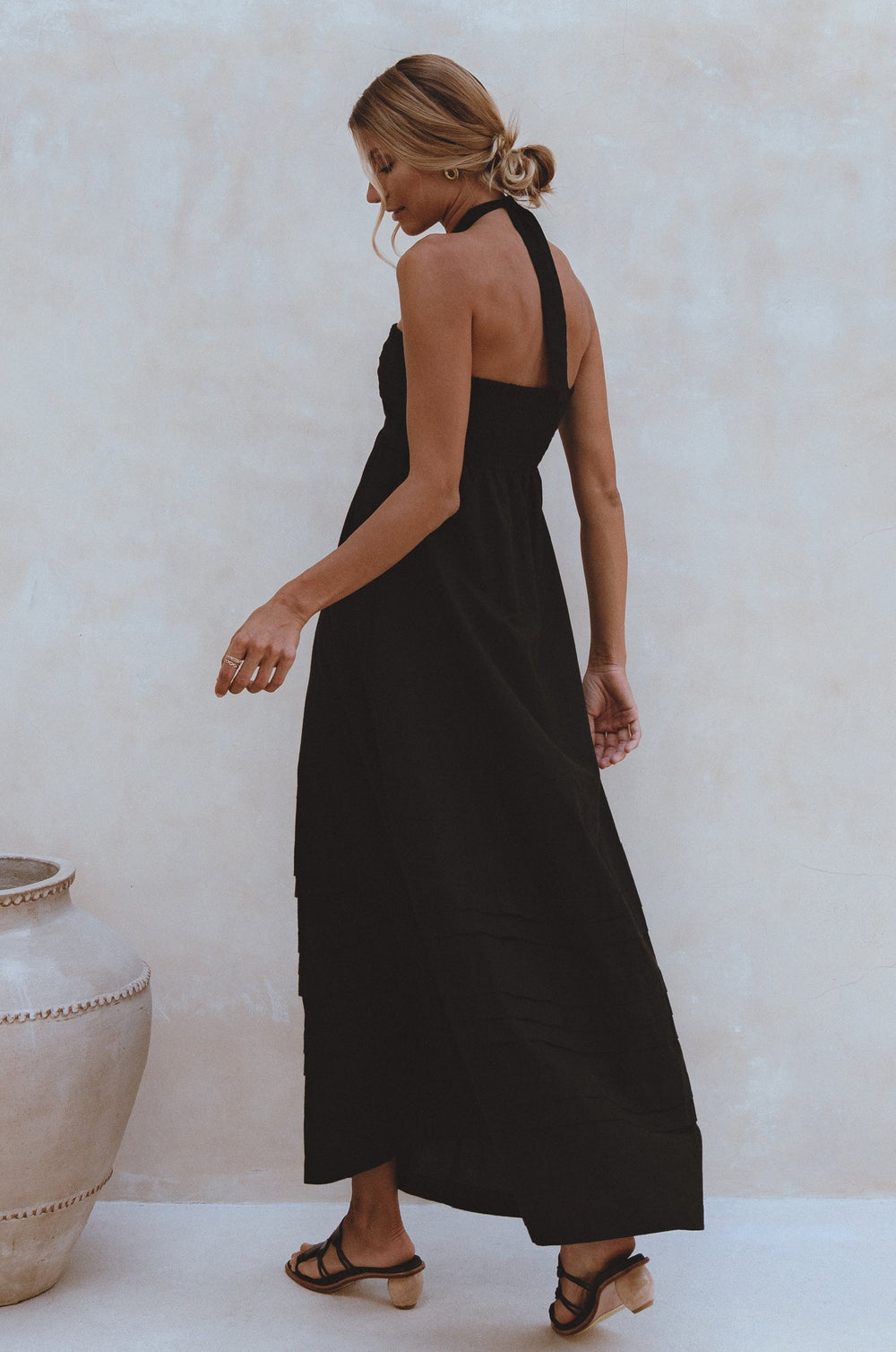 Womens Penelope Halter Linen Maxi Dress - Black
