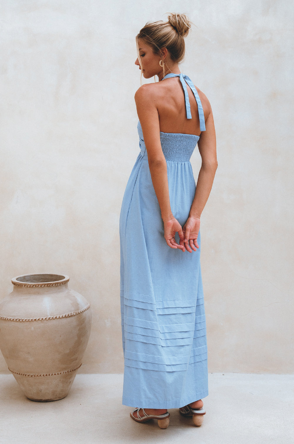 Womens Penelope Halter Linen Maxi Dress - Black