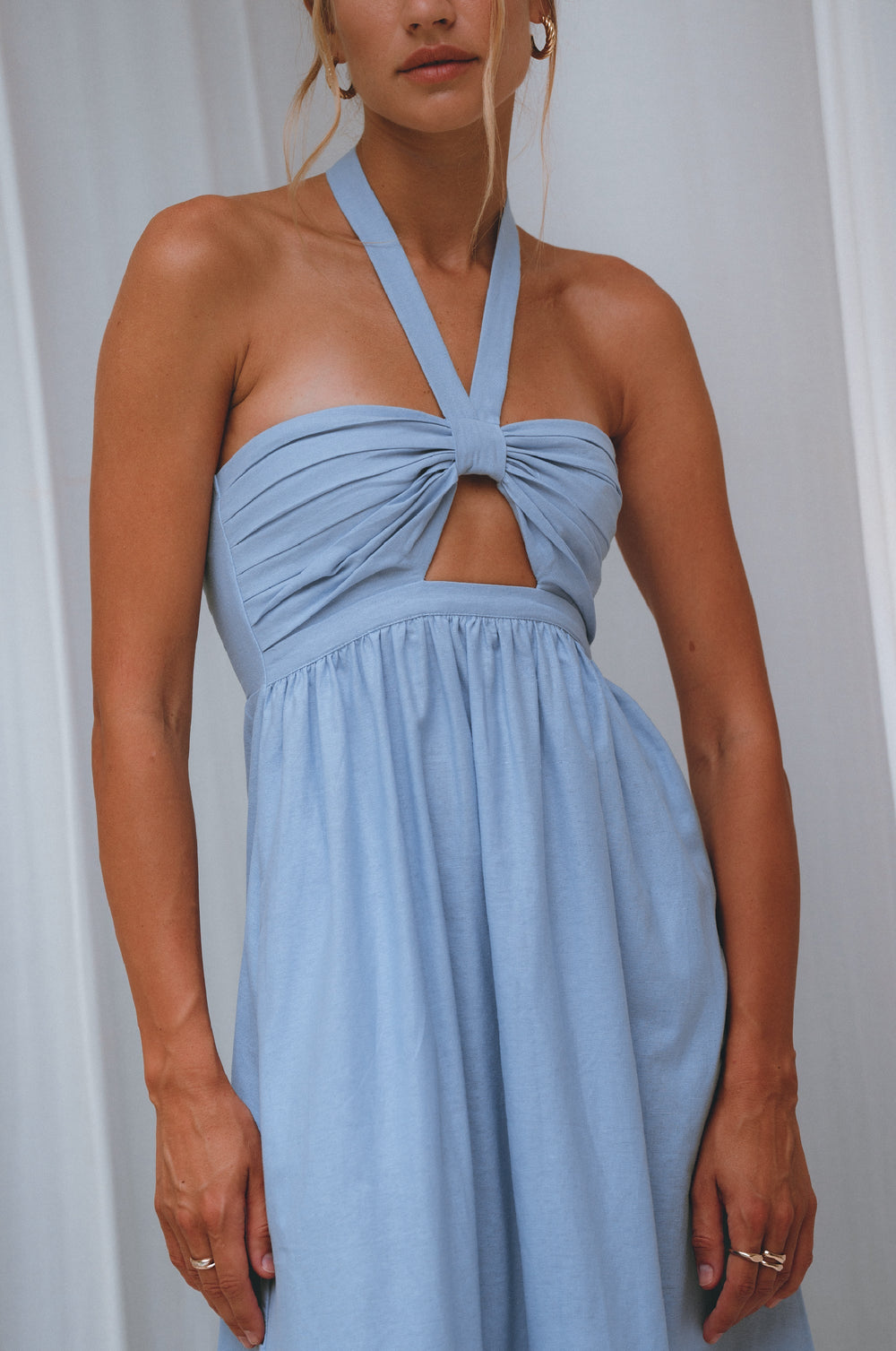 Womens Penelope Halter Linen Maxi Dress - Black
