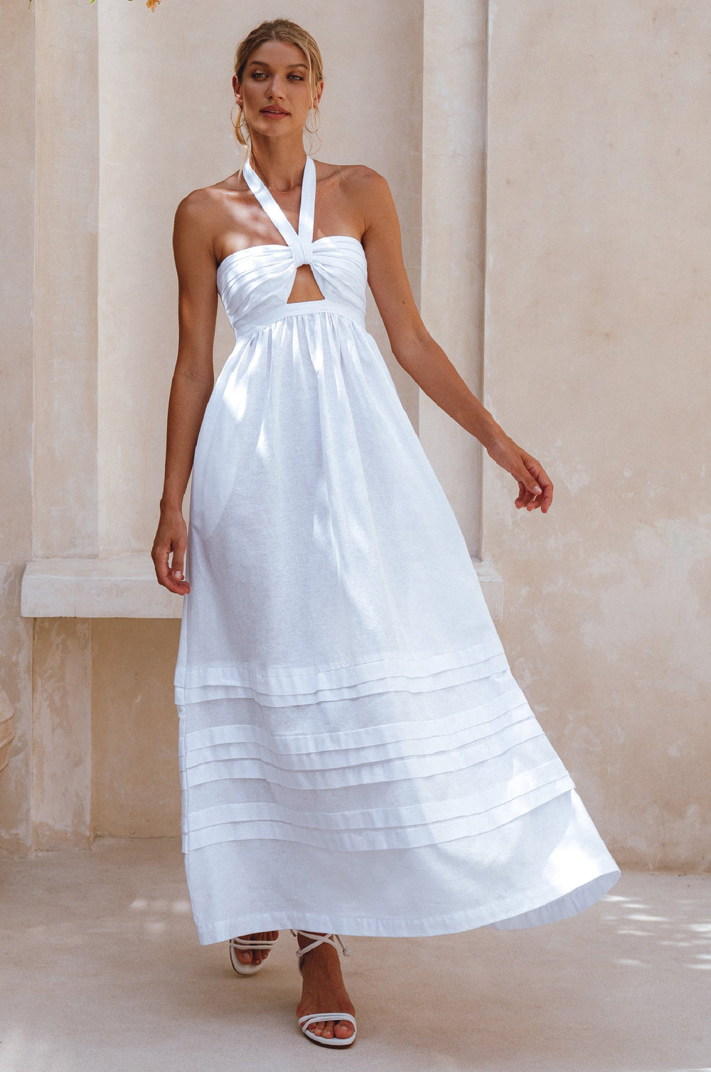 Womens Penelope Halter Linen Maxi Dress - Black