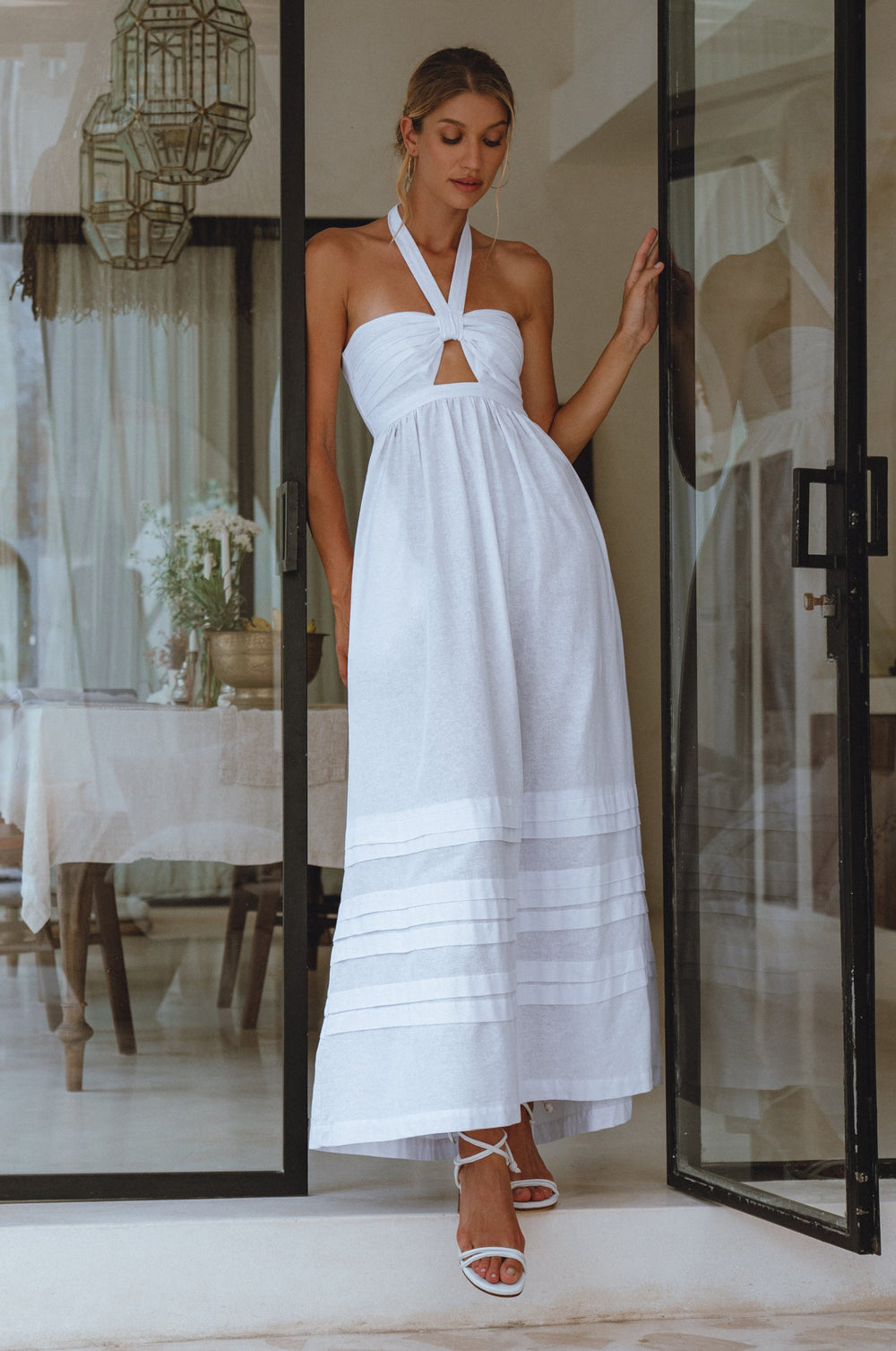 Womens Penelope Halter Linen Maxi Dress - Black