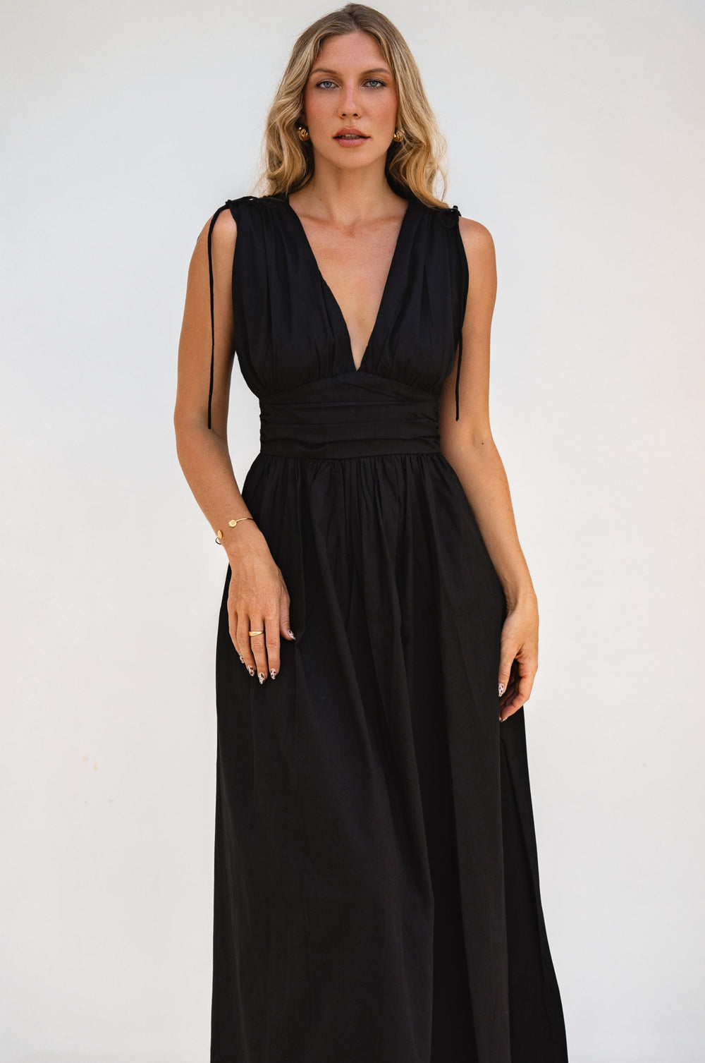 Womens Rafina Goddess Cotton Maxi Dress - Black