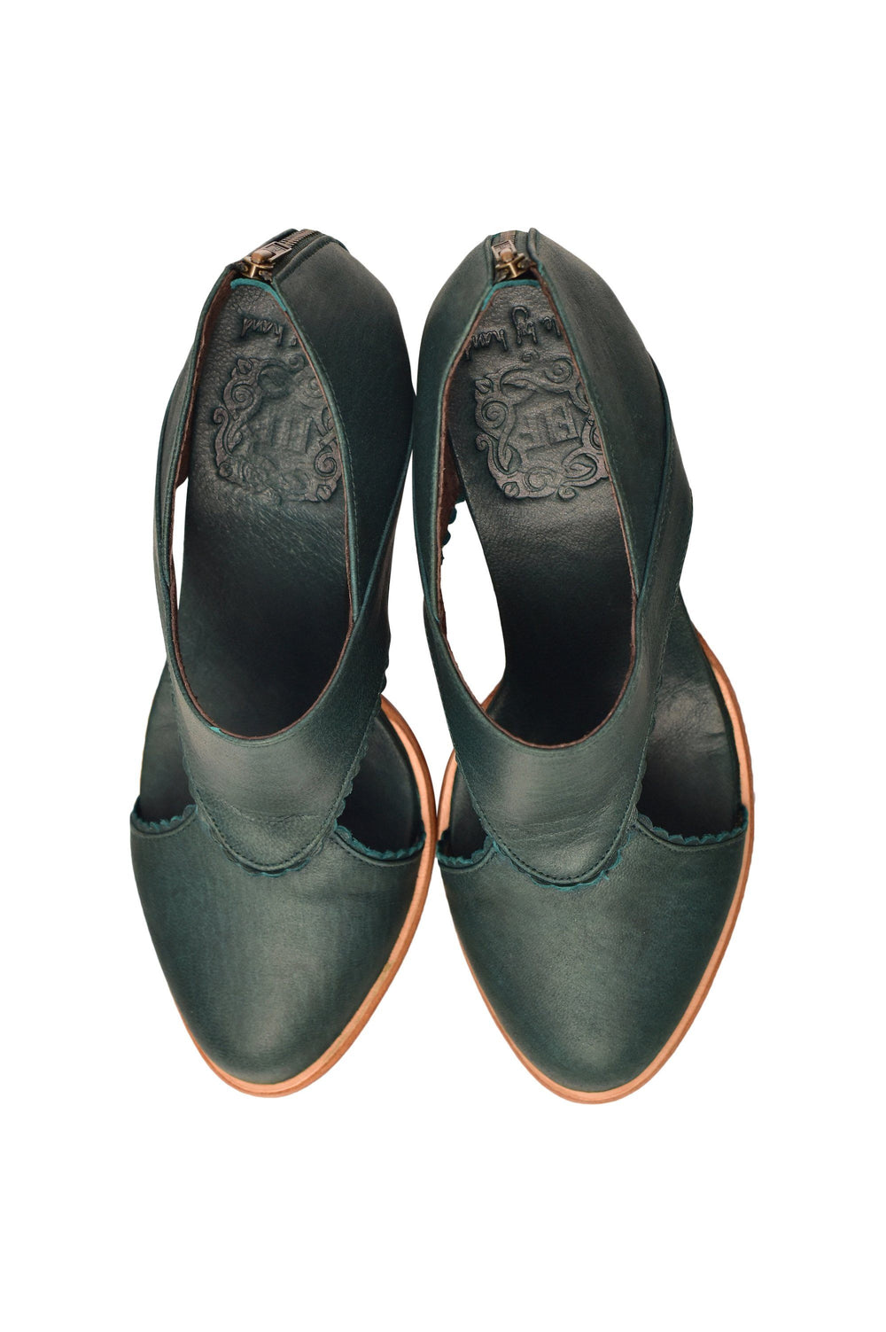 Womens Rain Kiss Leather Heel Booties - Emerald