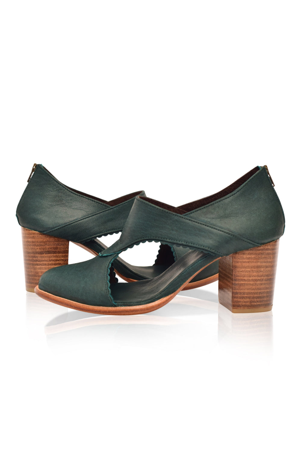 Womens Rain Kiss Leather Heel Booties - Emerald
