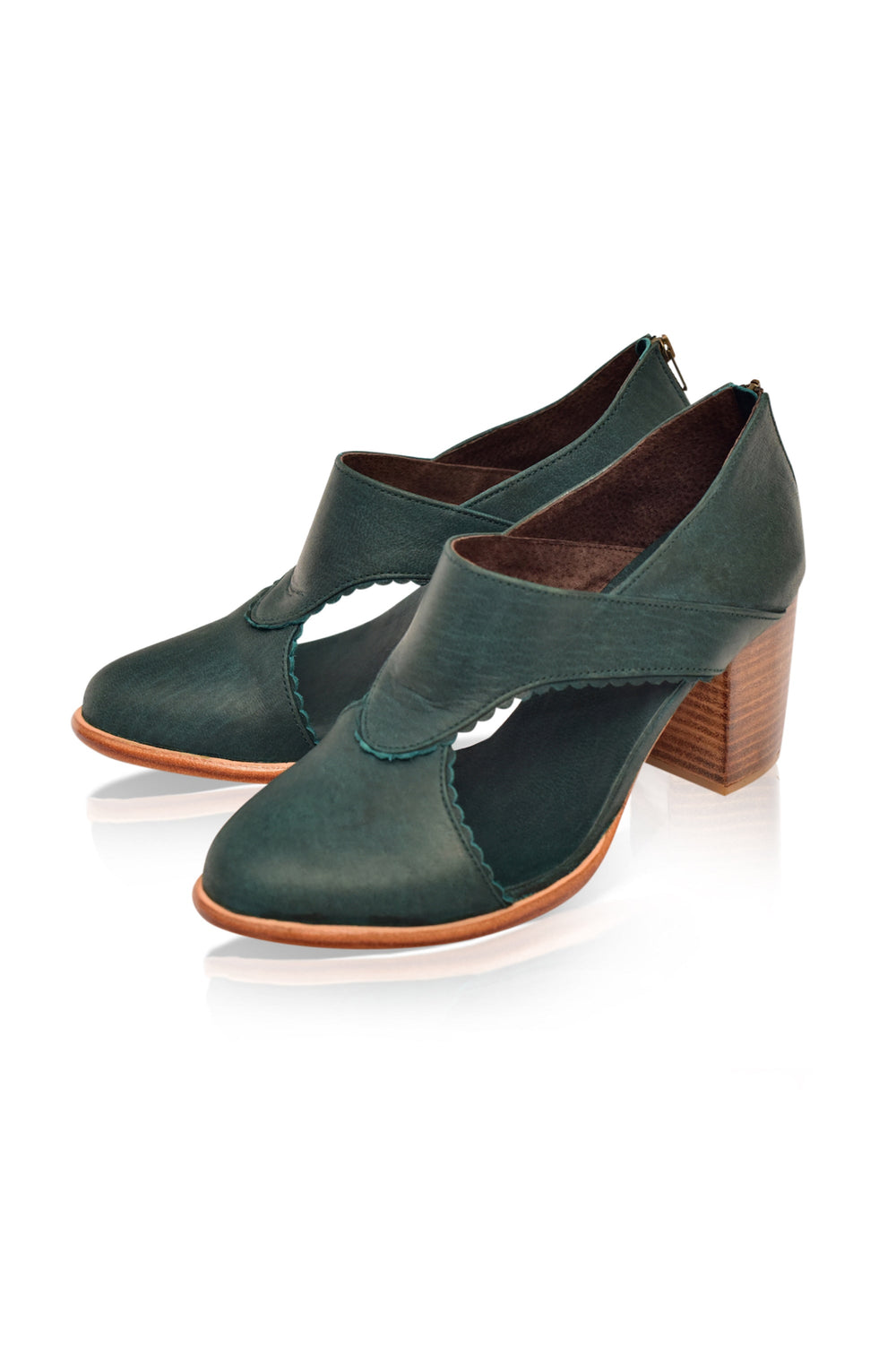 Womens Rain Kiss Leather Heel Booties - Emerald