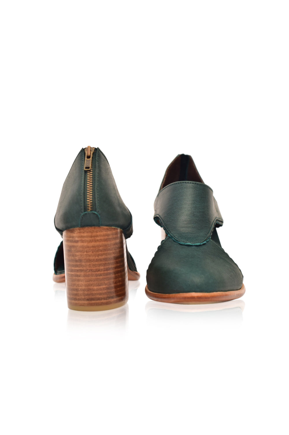 Womens Rain Kiss Leather Heel Booties - Emerald