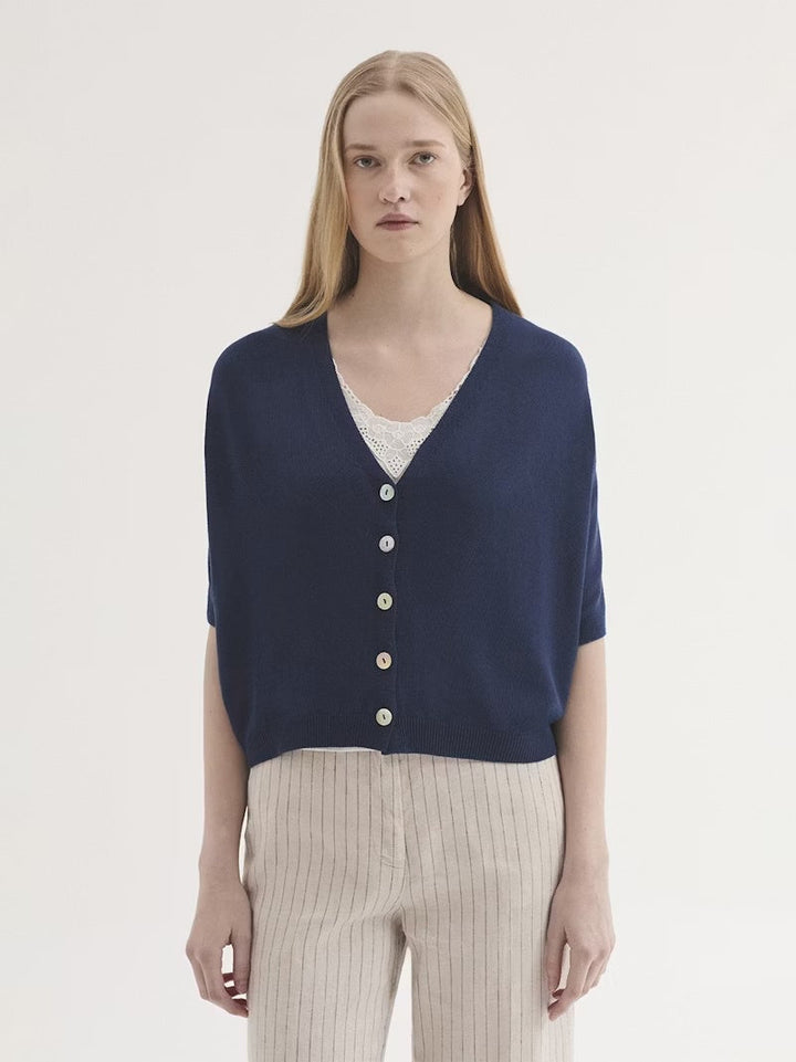 Intense Relaxed V-Neck Cardigan – Blue