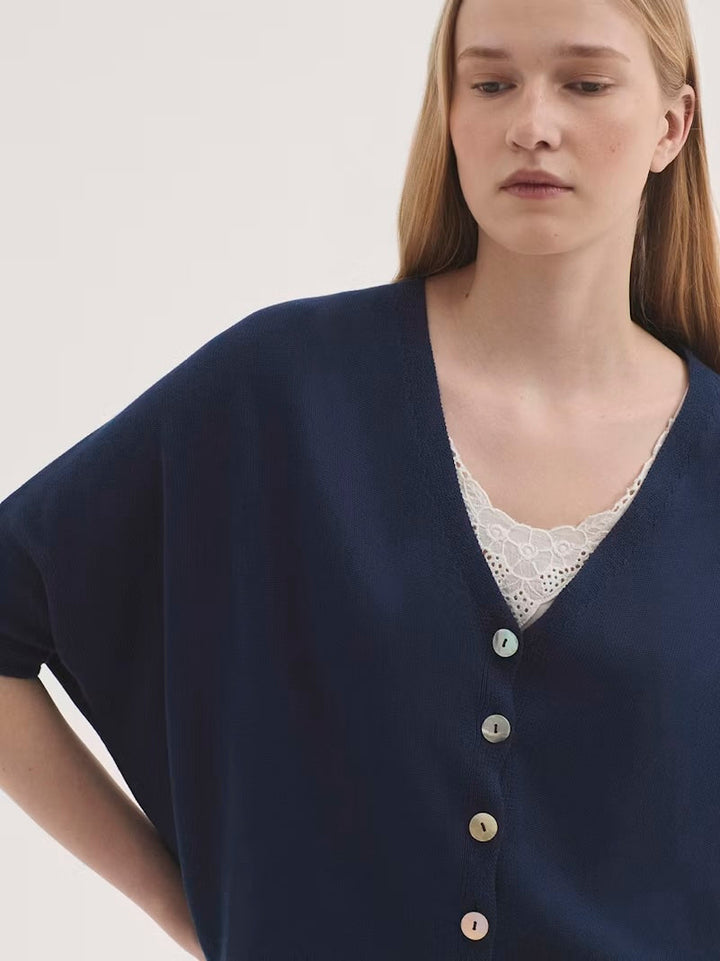 Intense Relaxed V-Neck Cardigan – Blue