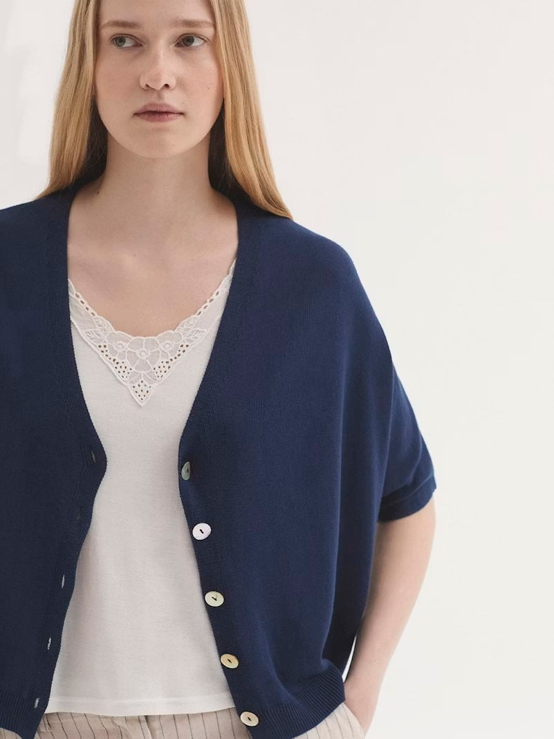 Intense Relaxed V-Neck Cardigan – Blue