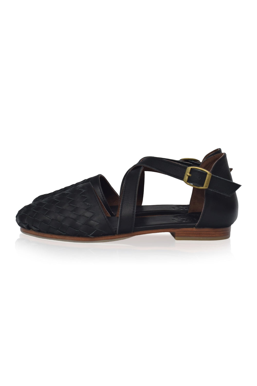 Womens Riviera Woven Leather Flats - Black