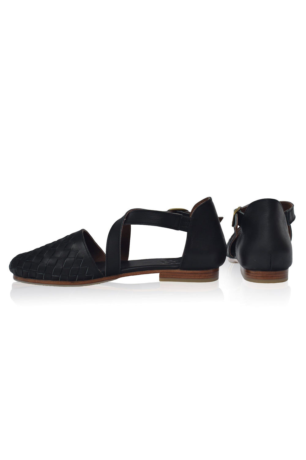 Womens Riviera Woven Leather Flats - Black
