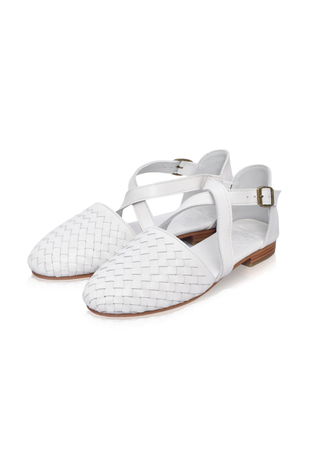 Womens Riviera Woven Leather Flats - Black