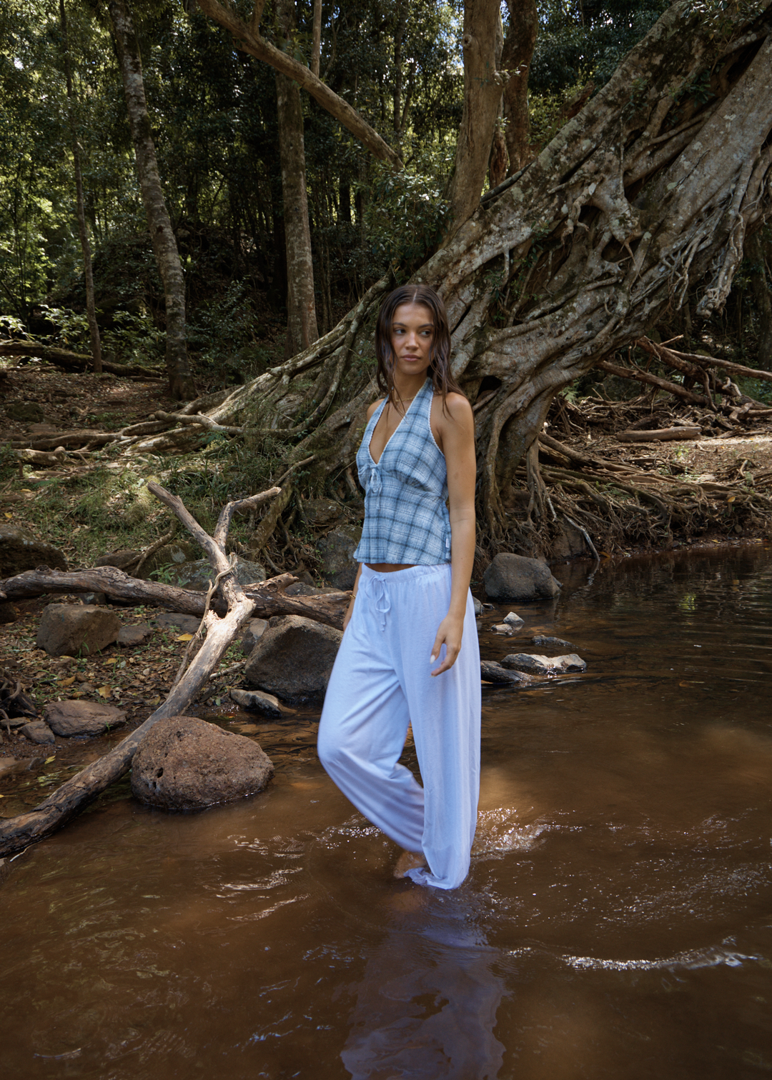 Lagoon Seersucker Halter Top – Overcast Check