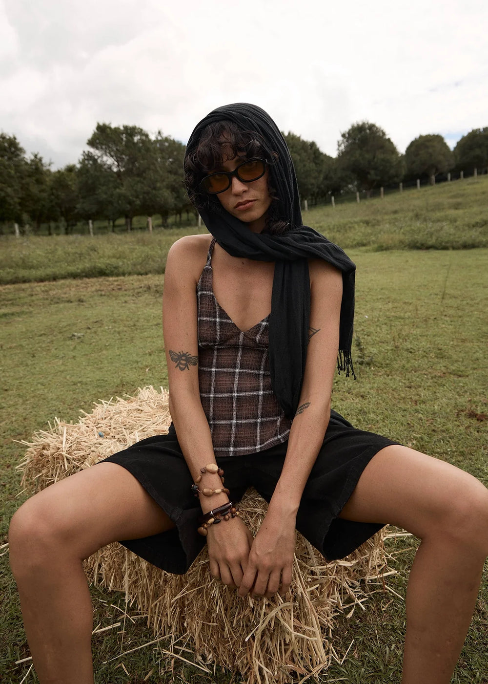Womens Seersucker Strappy Top Reverie - Coffee Check - AFENDS