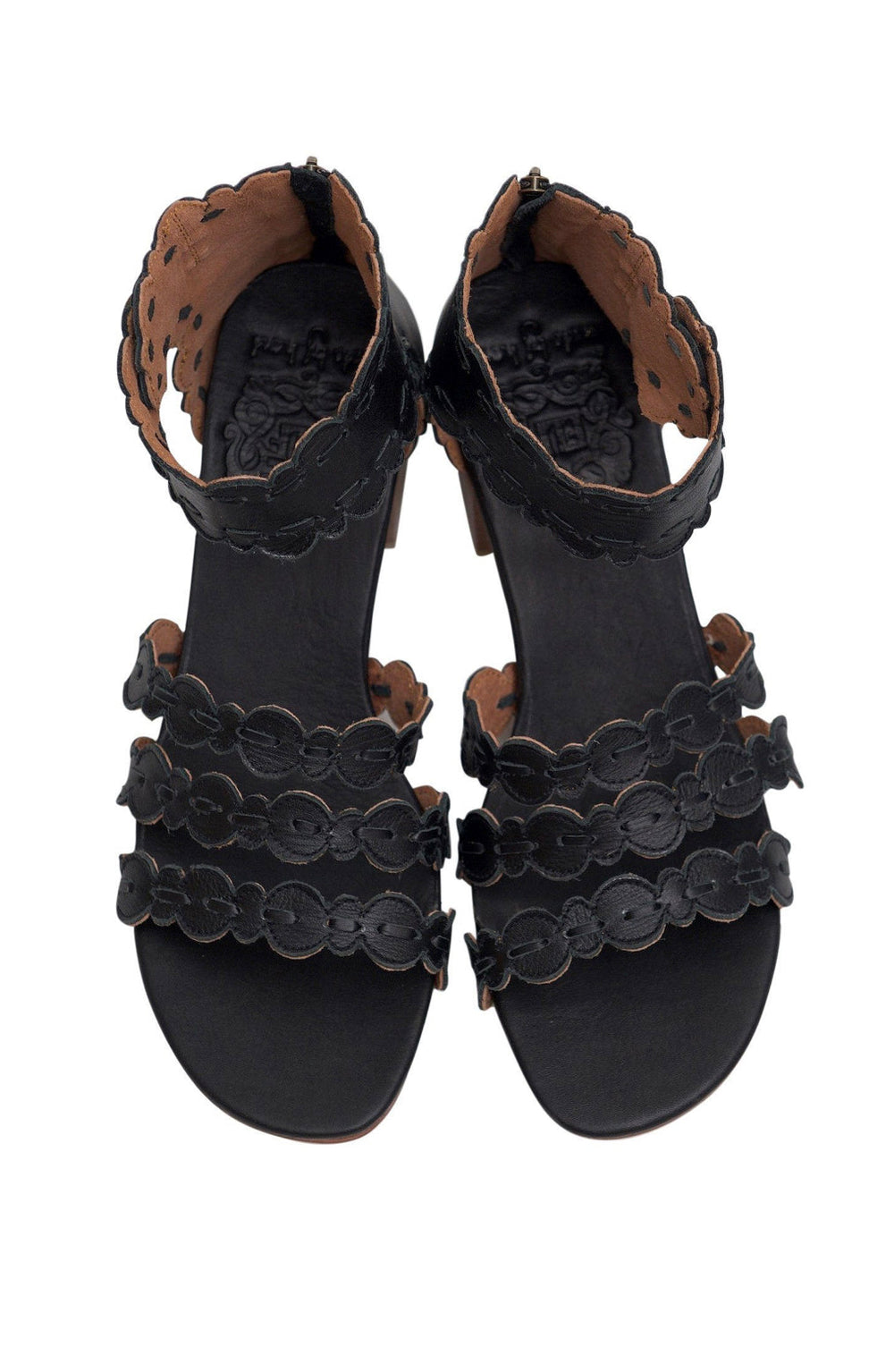 Womens Seaside Block Heel Leather Sandals - Black