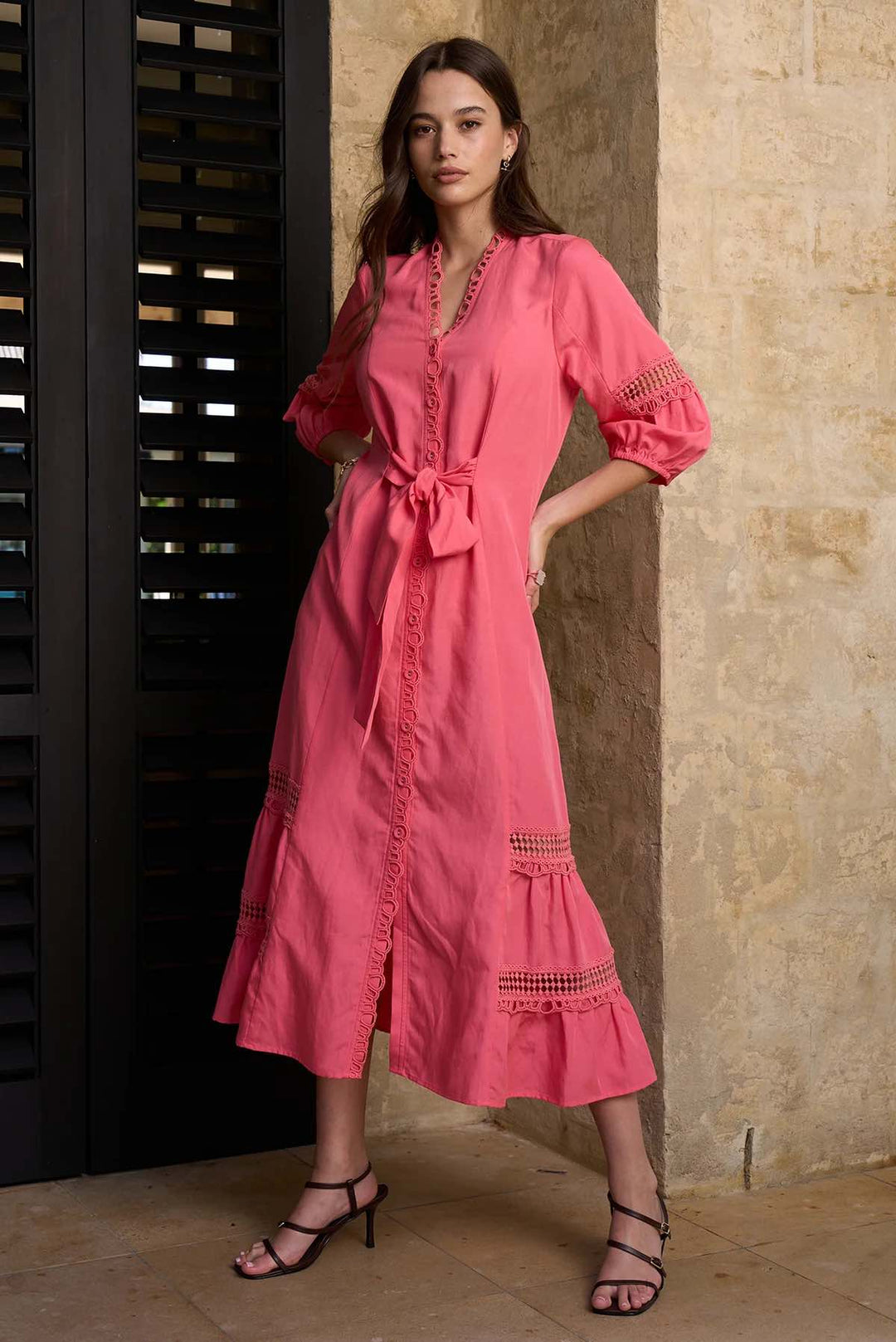 Shalini Midi Dress – Coral