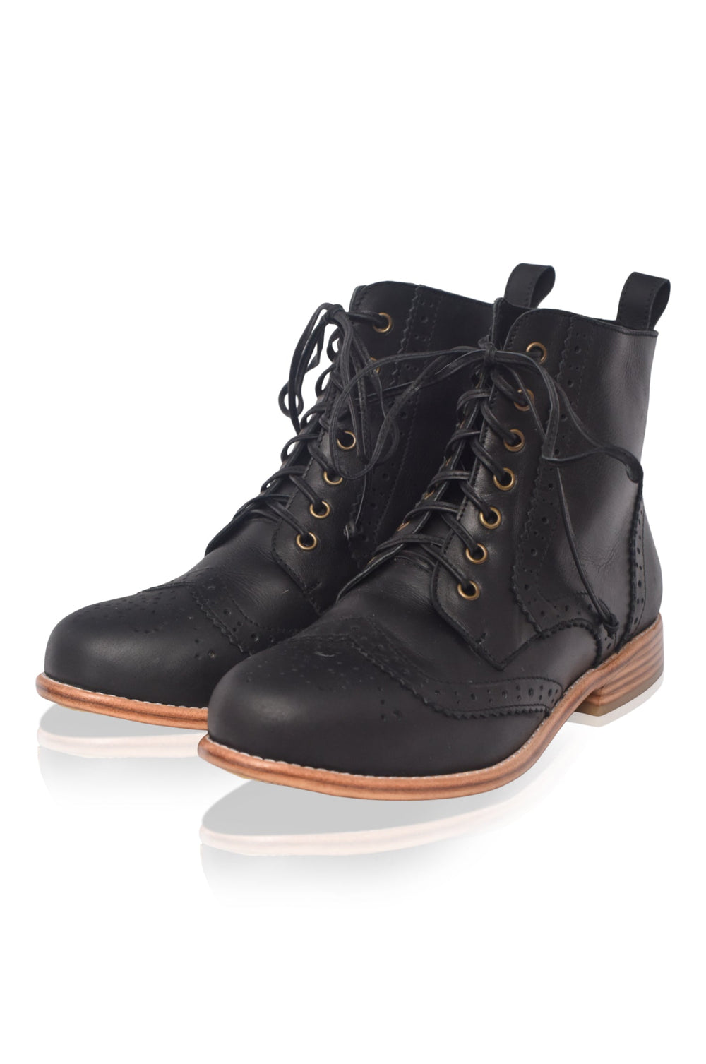Womens Salstice Brogue Leather Boots - Black