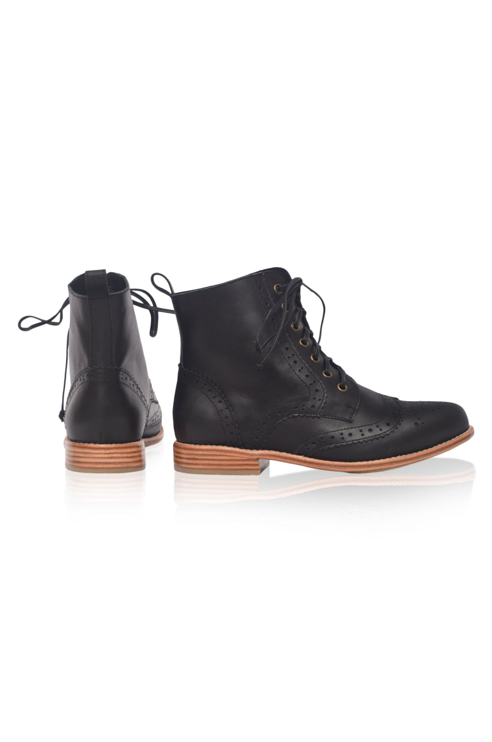 Womens Salstice Brogue Leather Boots - Black
