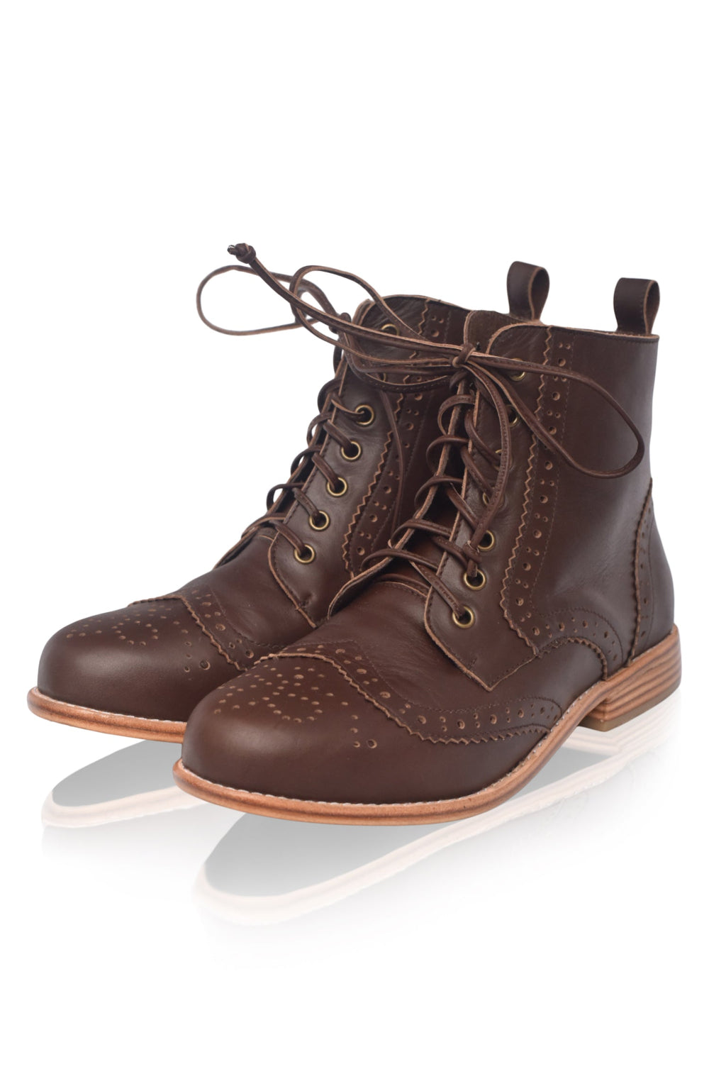 Womens Salstice Brogue Leather Boots - Dark Brown