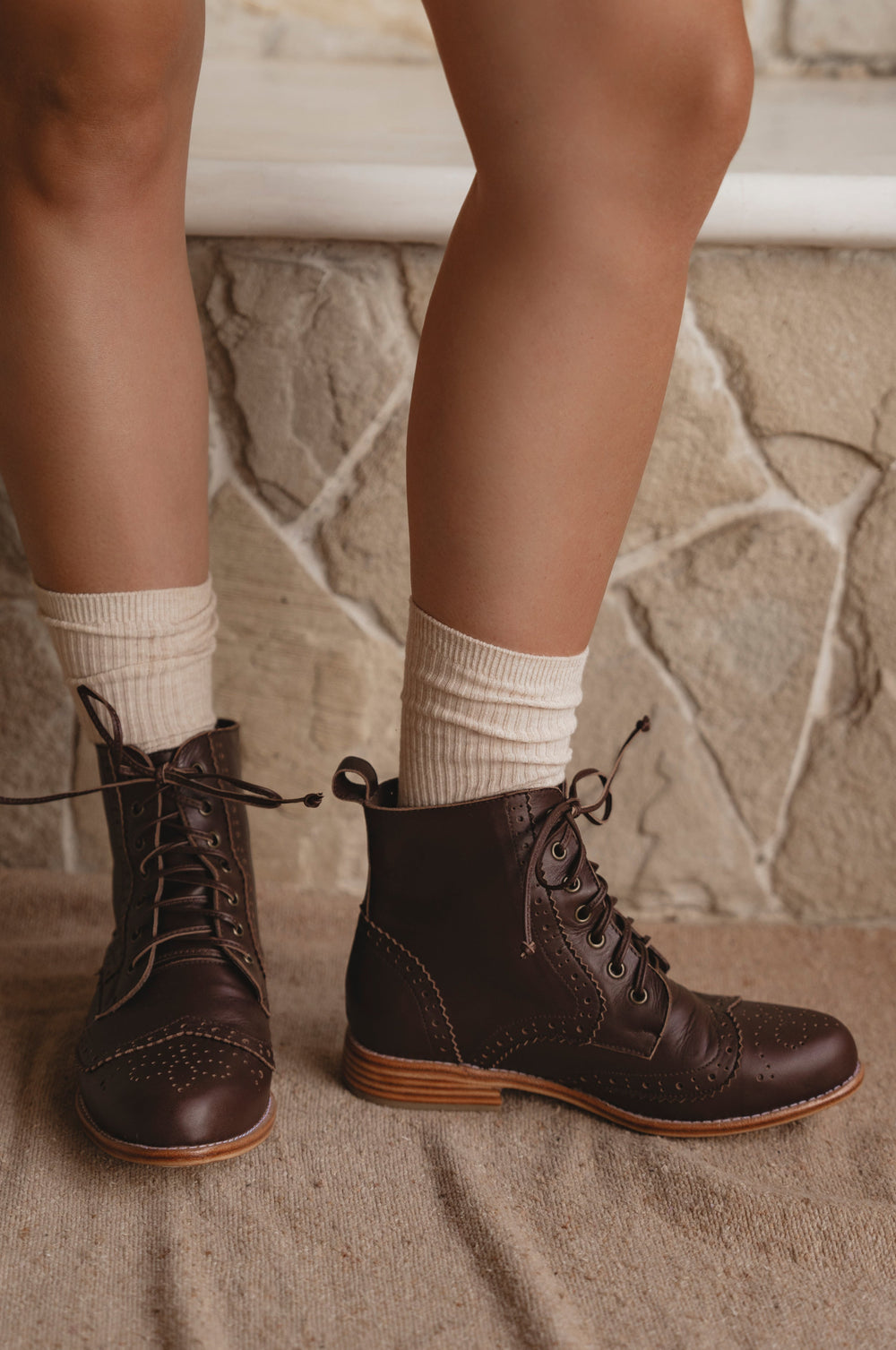 Womens Salstice Brogue Leather Boots - Dark Brown
