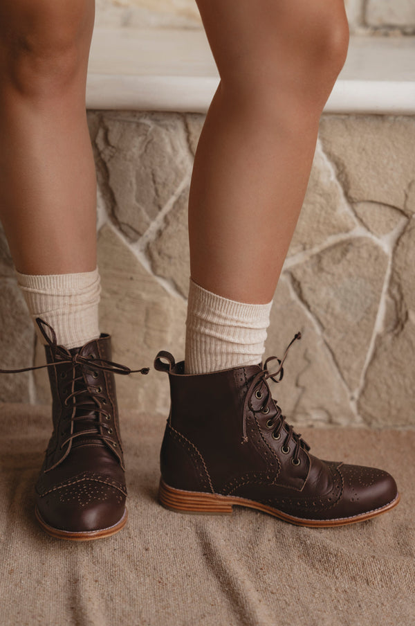Womens Salstice Brogue Leather Boots - Dark Brown