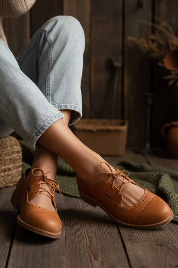 Womens Scandinavia Leather Oxfords - Dark Tan
