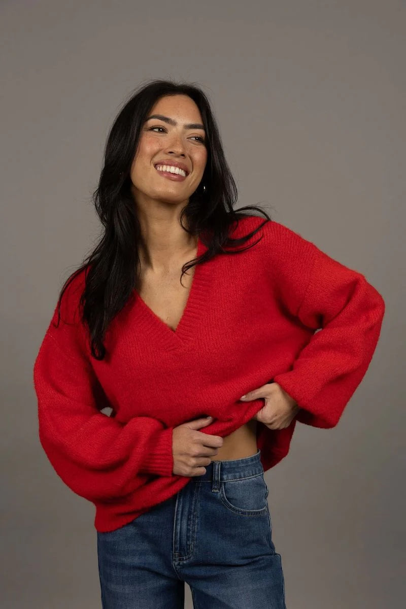Nouveau V-Neck Jumper – Scarlet