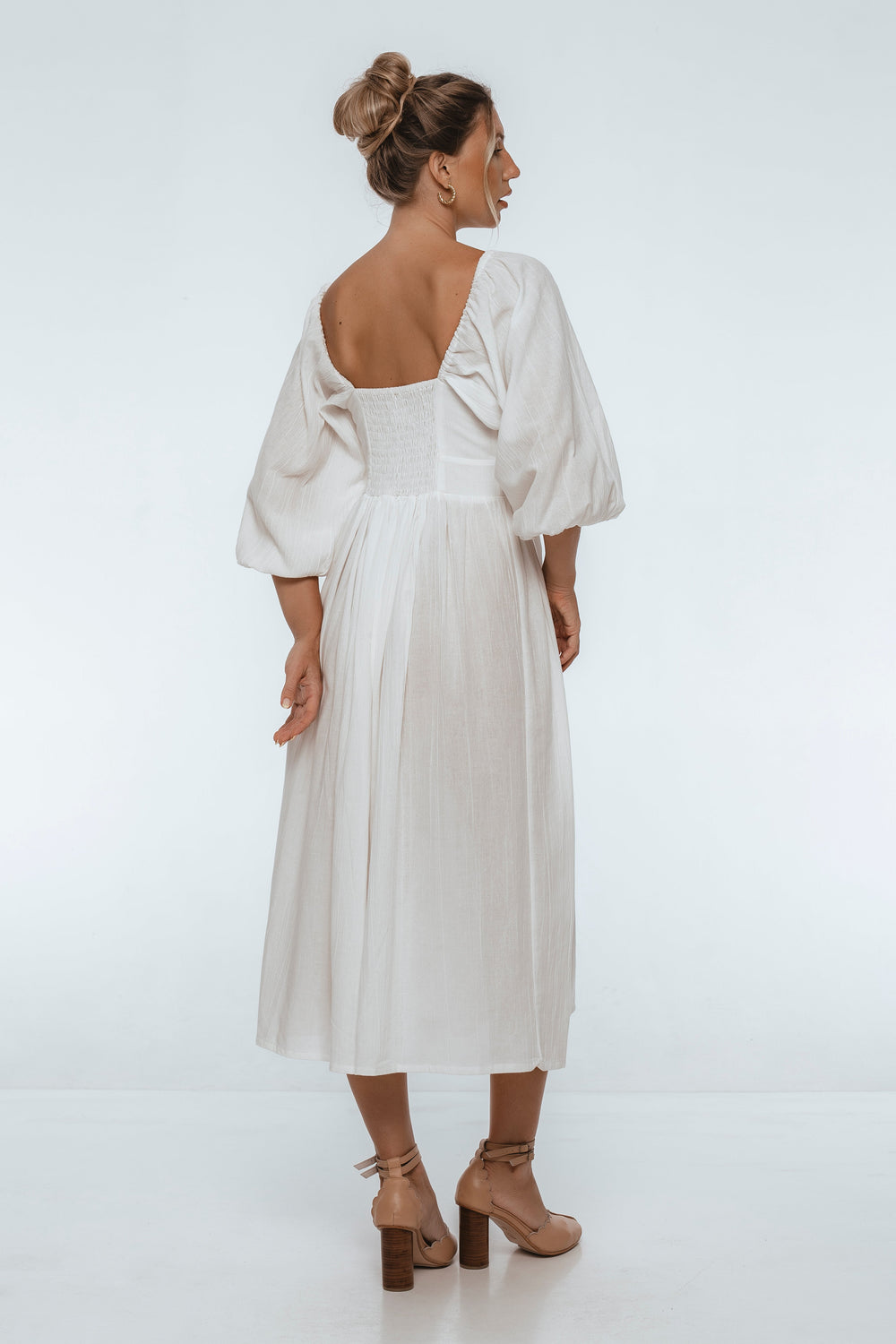 Womens Genevieve Puff Sleeve Midi Dress - Black
