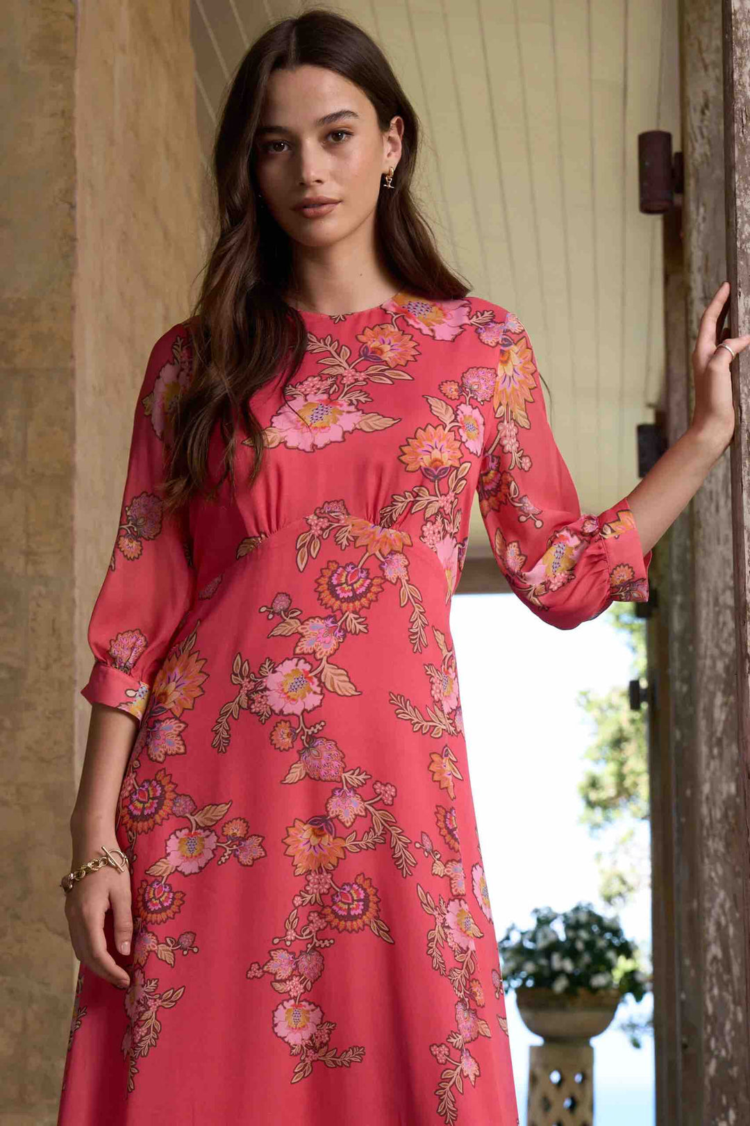 Mirissa Midi Dress – Coral Multi