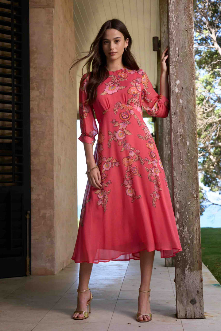 Mirissa Midi Dress – Coral Multi