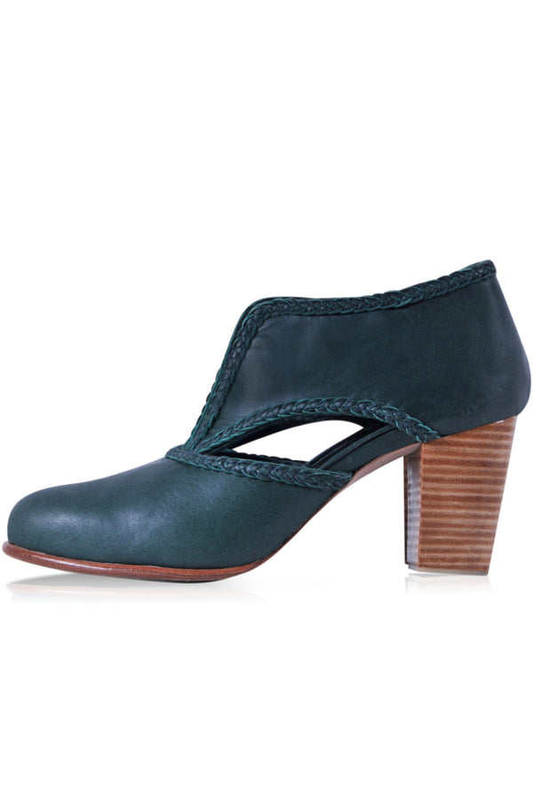 Womens Spirit Walker Leather Heel Booties - Emerald