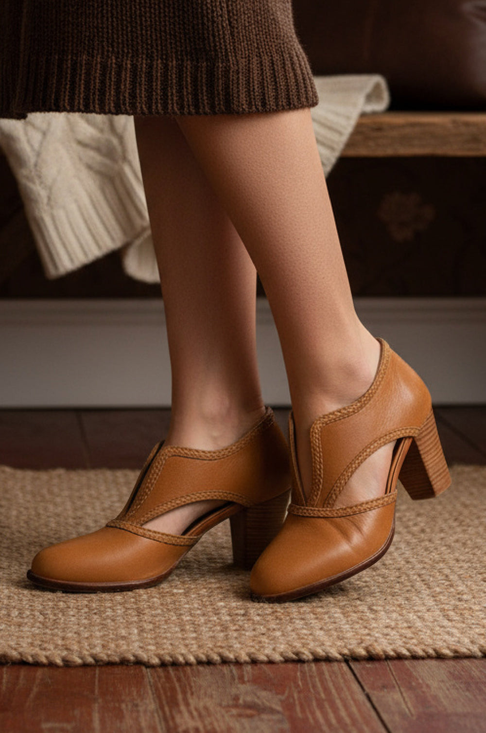 Womens Spirit Walker Leather Heel Booties - Dark Tan