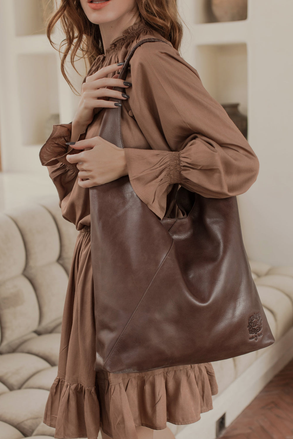 Womens Sueno Slouchy Leather Bag - Dark Brown