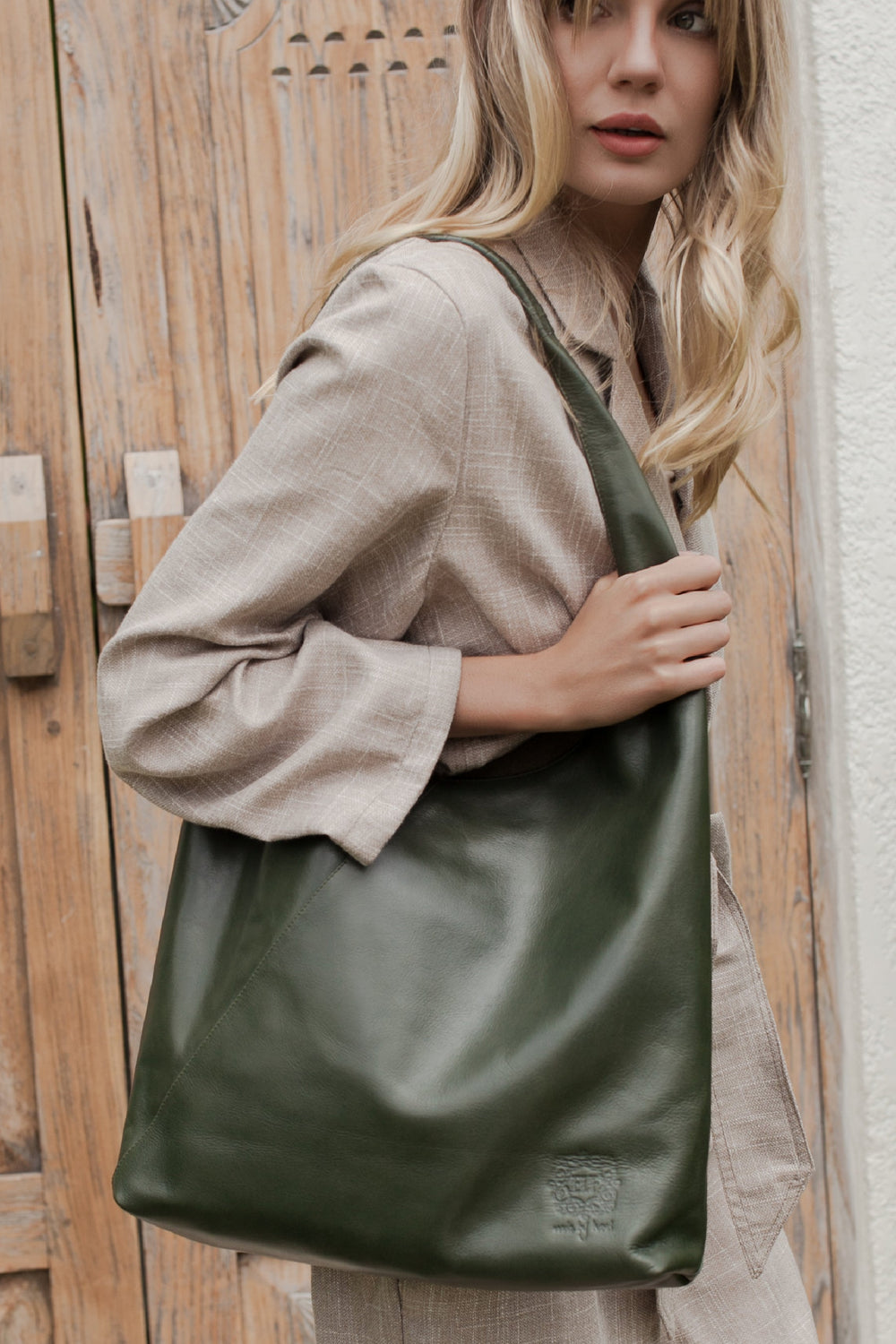 Womens Sueno Slouchy Leather Bag - Khaki Green