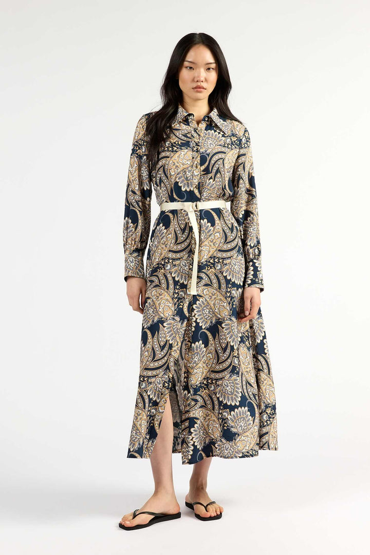 Mala Long Sleeve Dress – Navy Paisley