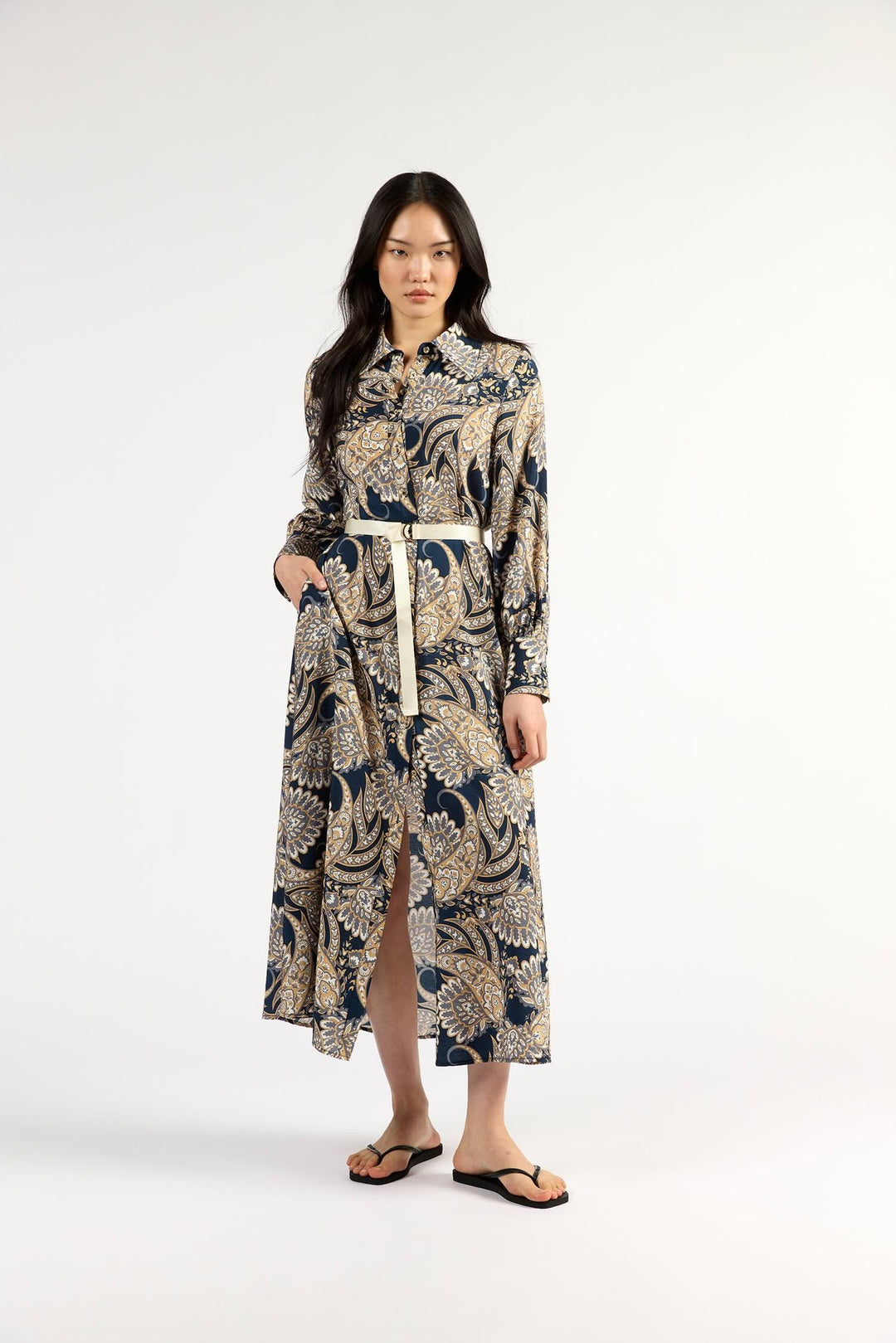 Mala Long Sleeve Dress – Navy Paisley
