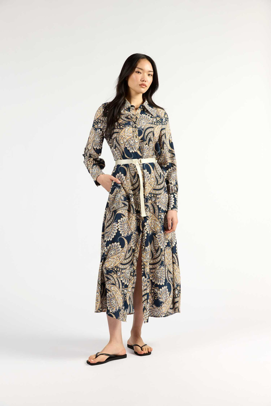 Mala Long Sleeve Dress – Navy Paisley