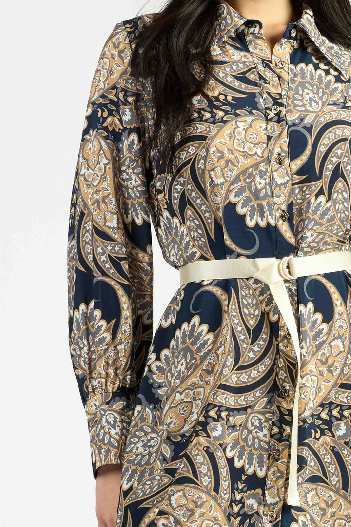 Mala Long Sleeve Dress – Navy Paisley
