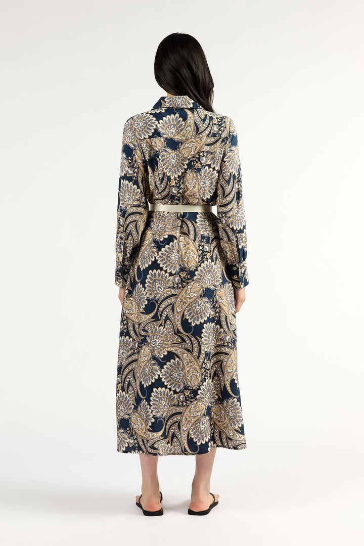 Mala Long Sleeve Dress – Navy Paisley