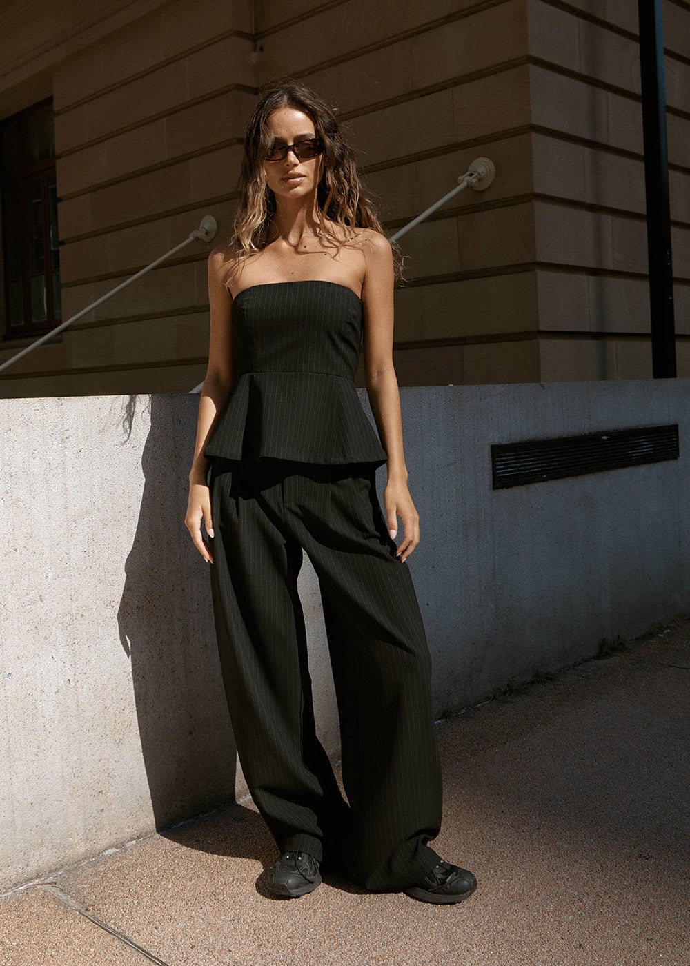 Womens Pinstripe Strapless Top Lilo - Black - AFENDS