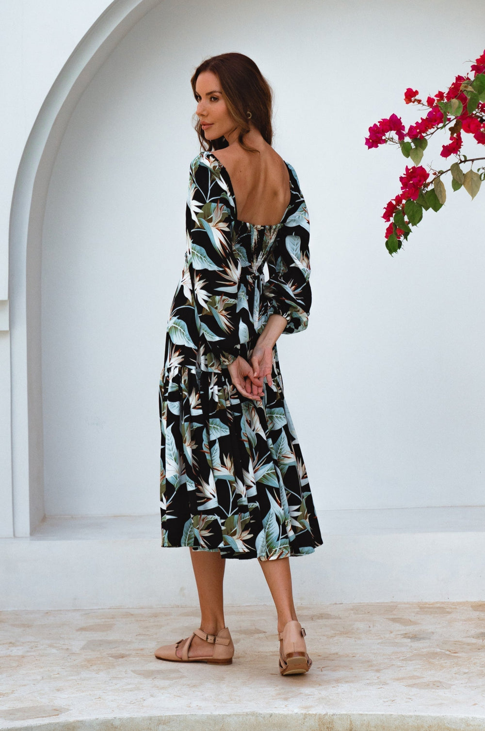 Womens Verona Long Sleeve Midi Dress - Ruby Wildflower