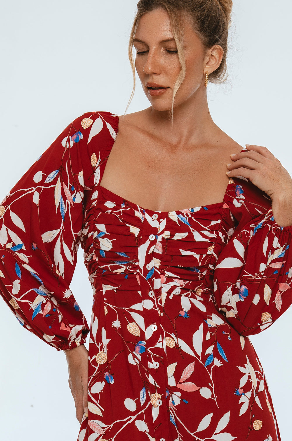 Womens Verona Long Sleeve Midi Dress - Ruby Wildflower