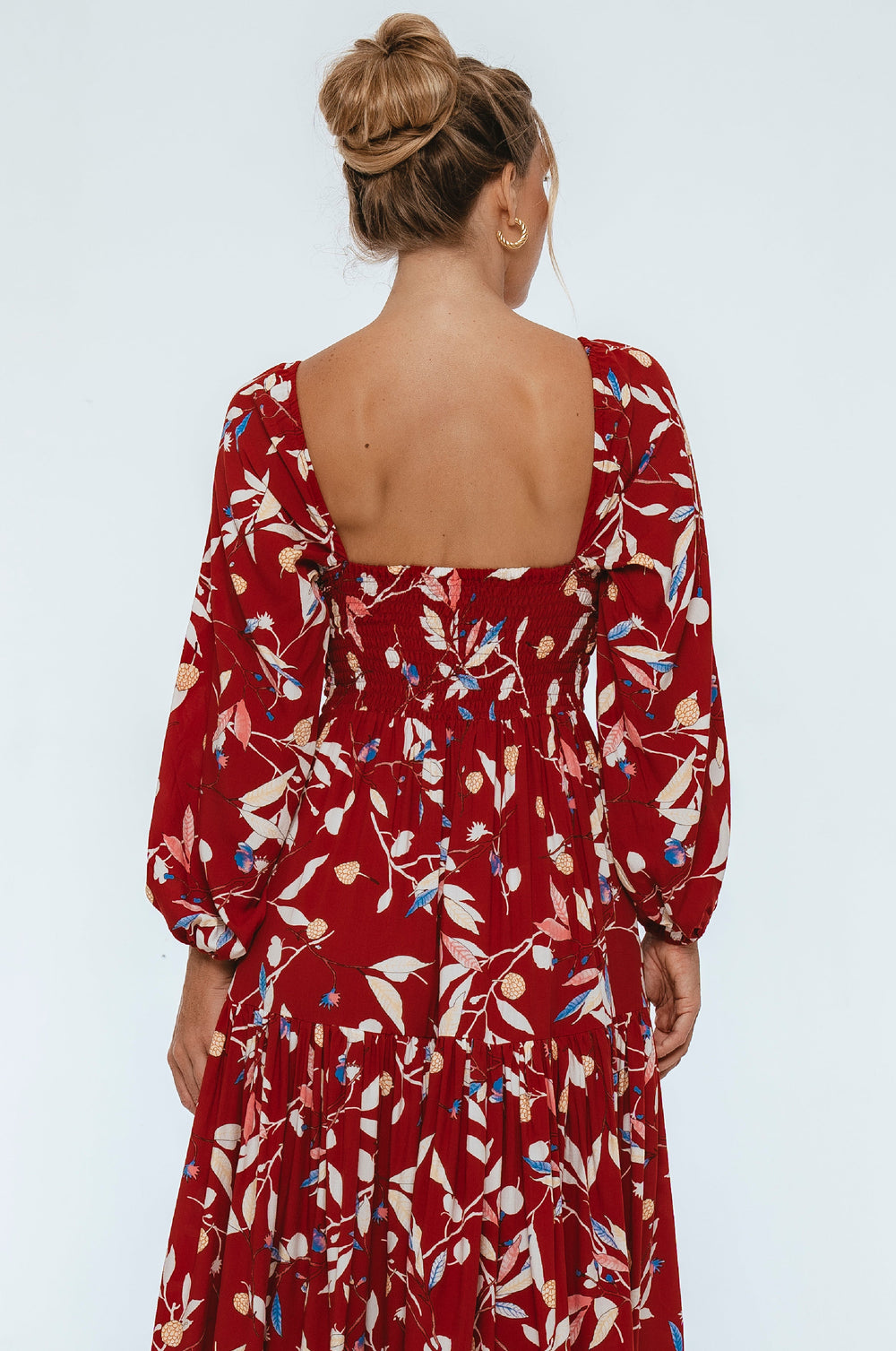 Womens Verona Long Sleeve Midi Dress - Ruby Wildflower