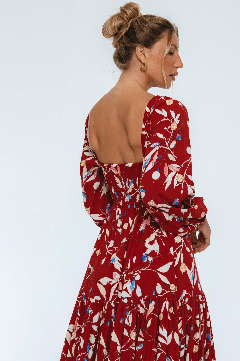 Womens Verona Long Sleeve Midi Dress - Ruby Wildflower