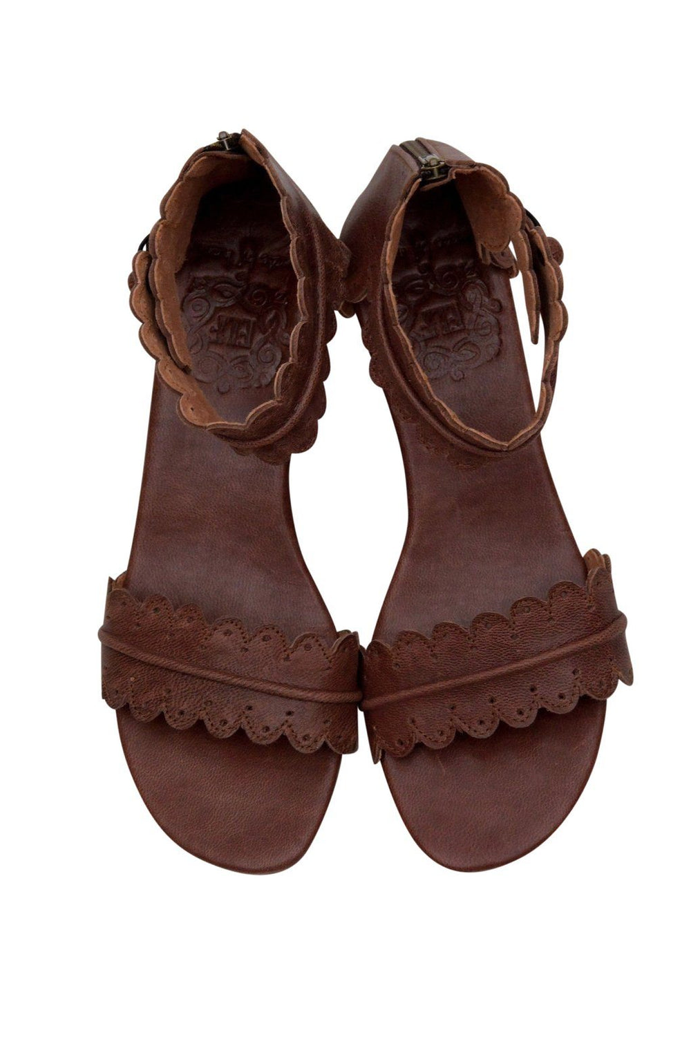 Womens Magdalena Wooden Wedge Leather Sandals - Vintage Brown