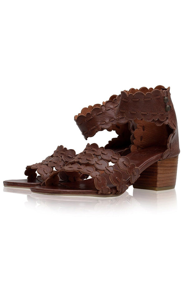 Womens Seaside Block Heel Leather Sandals - Vintage Brown