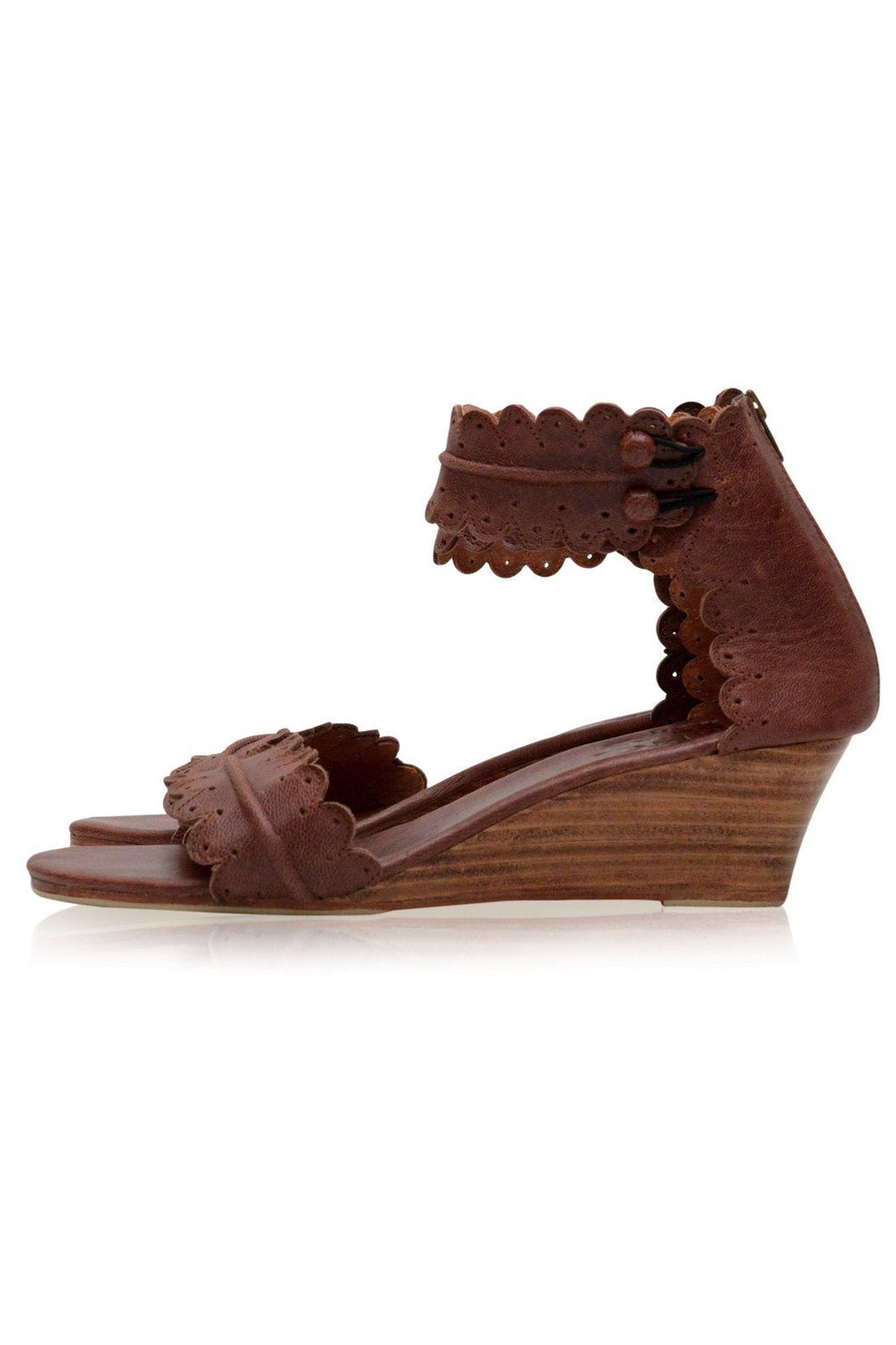 Womens Magdalena Wooden Wedge Leather Sandals - Vintage Brown