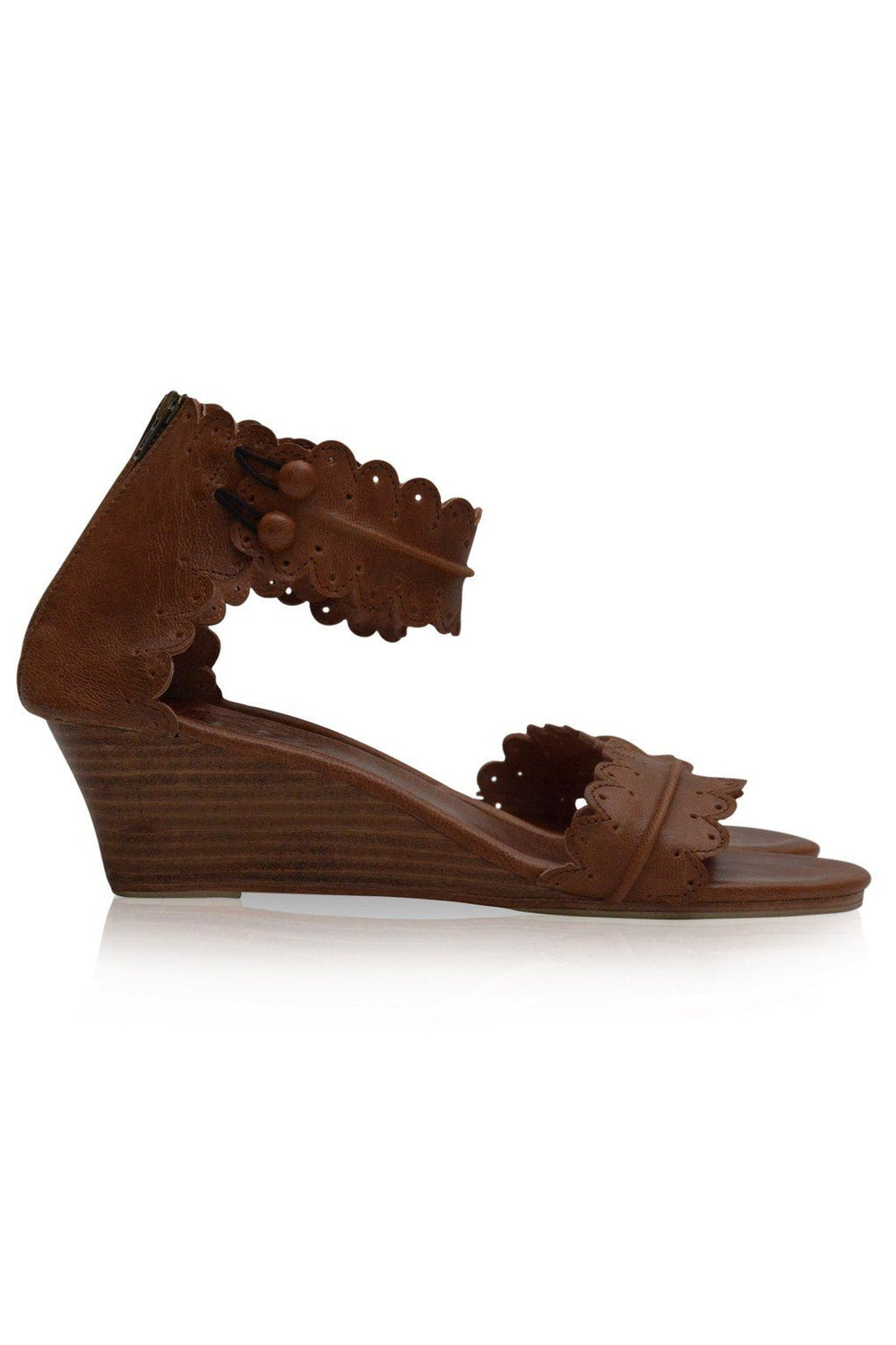Womens Magdalena Wooden Wedge Leather Sandals - Vintage Brown