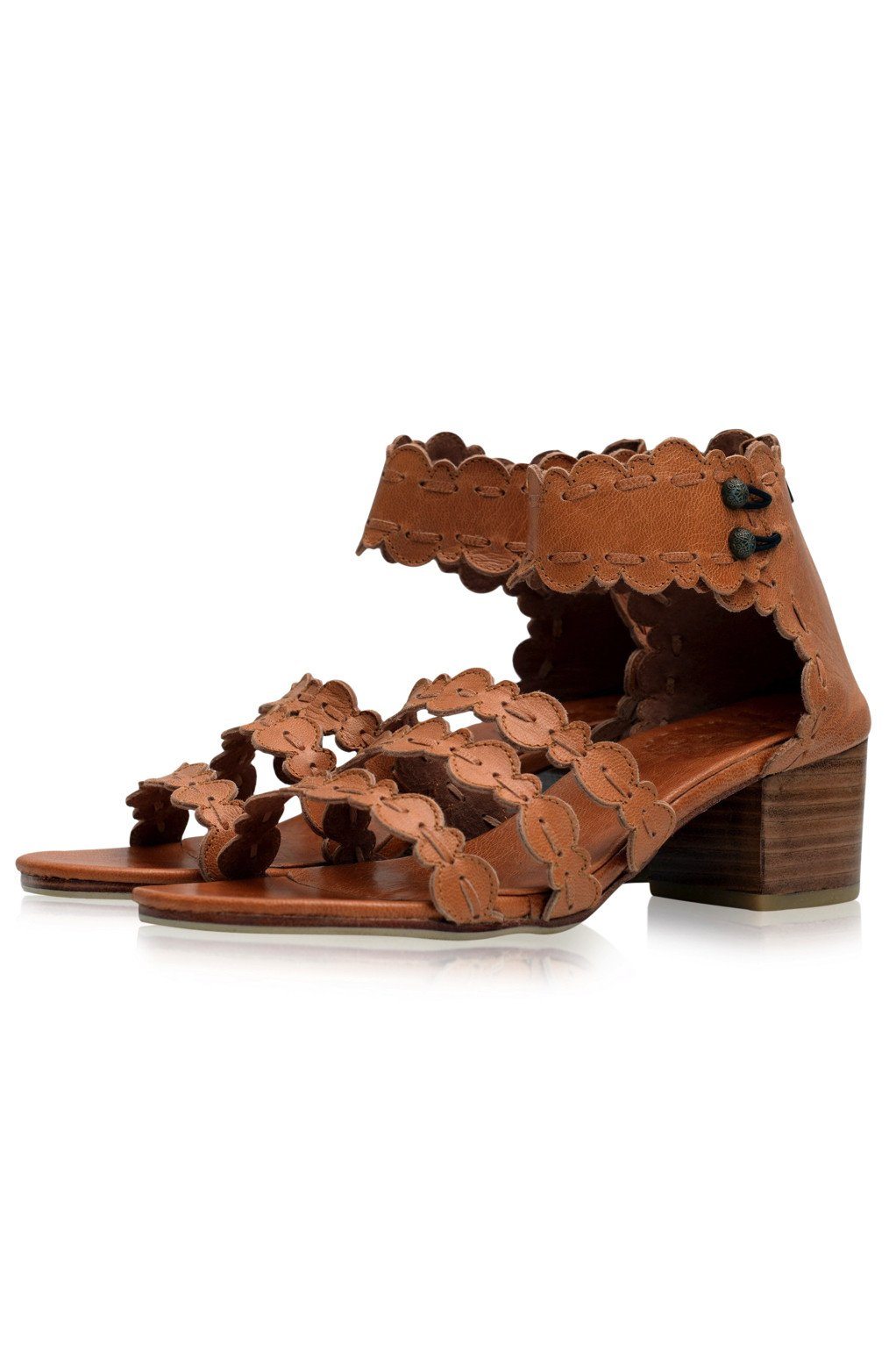 Seaside Block Heel Leather Sandals